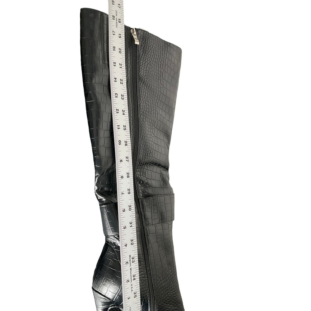 Azalea Wang Black Croc Pointed Toe Buckle Stiletto Knee High Boots Sz 11 - Picture 11 of 16